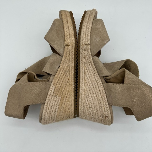 Eileen Fisher Willow 7 Gold Metallic Leather Suede Wedge Espadrilles  Sandals - Picture 7 of 12